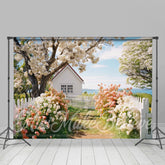 Aperturee - Seaside Village Blue Sky Flowers Spring Backdrop